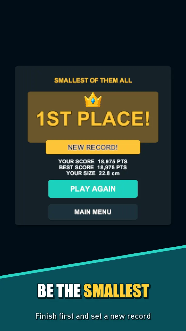 Get Small results screen celebrating the smallest contestant