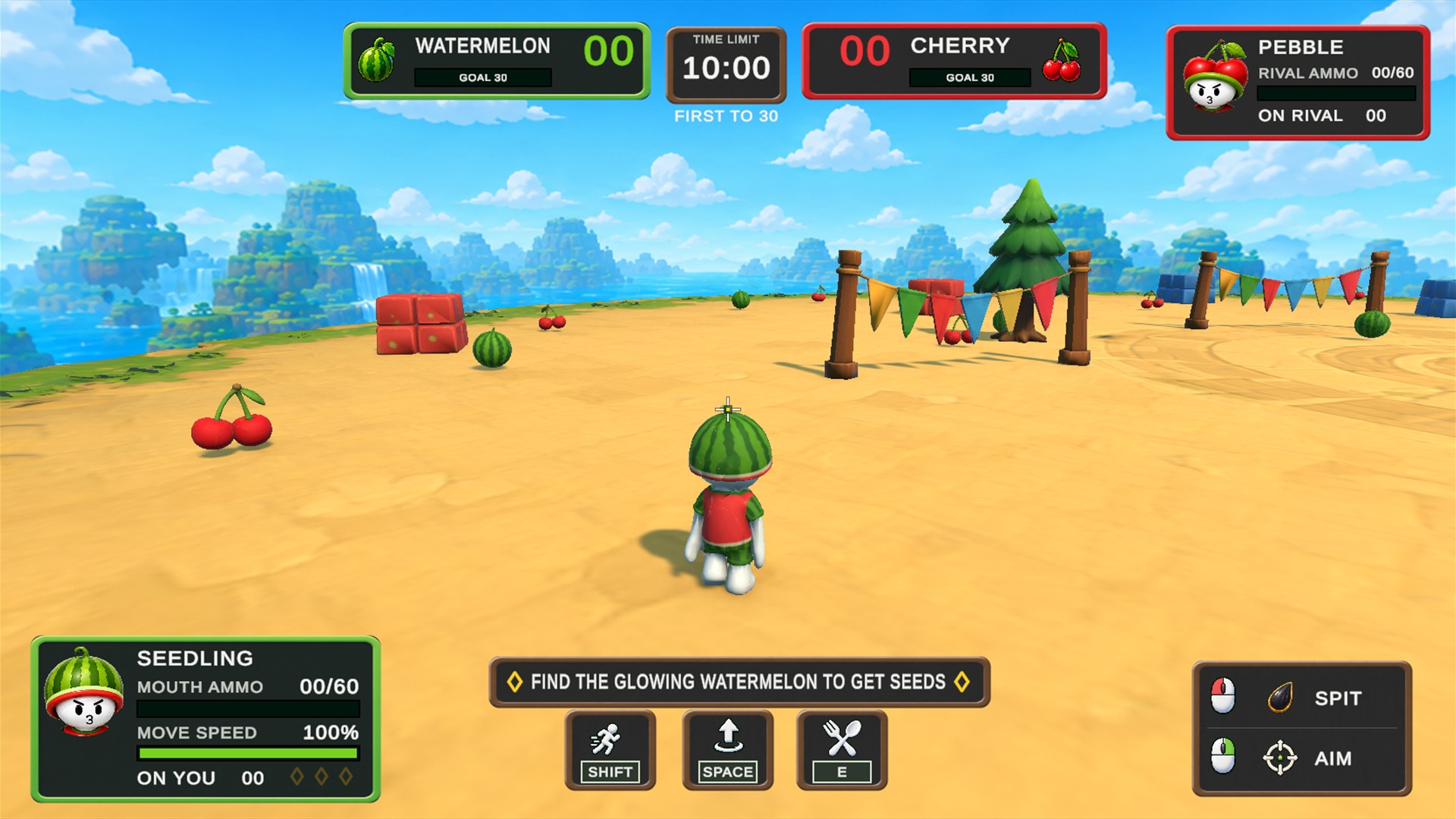 A one-versus-one Spit Seeds match in the tropical arena